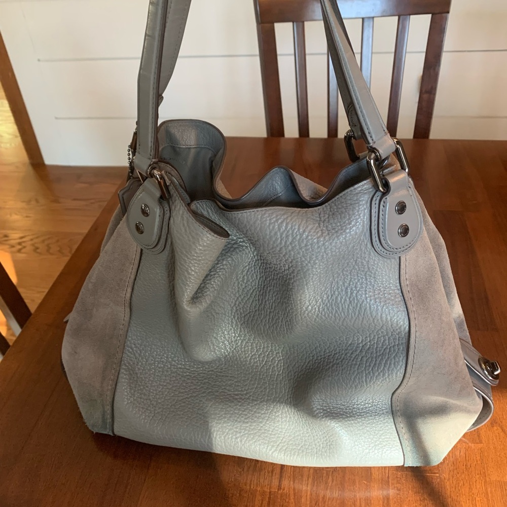 Coach Edie 42 Turnlock Gray Leather Shoulder Bag